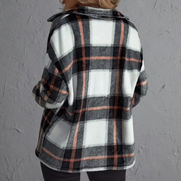 Cozy Plaid Boyfriend Jacket Oversized Shacket - Picture 3 of 5